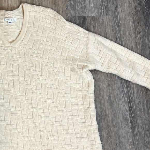 Ohne Titel cream v neck merino wool basket weave pattern sweater Medium - Picture 4 of 7